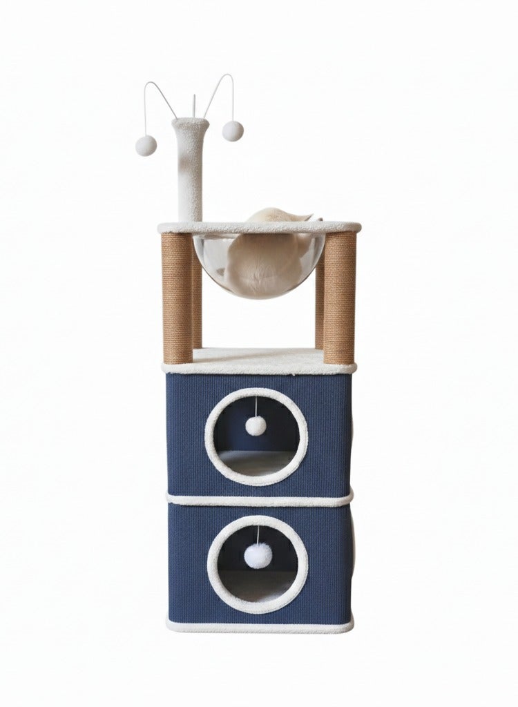 ايه ام بيت قطط من 3 طوابق، بيت قطط كبير للقطط الداخلية، كهف قطط مغطى مع مخبأ، سرير نصف دائري من الأكريليك، شقق قطط مكعبة قابلة للطي، أسرّة وأثاث للقطط الصغيرة المتعددة - Image 1